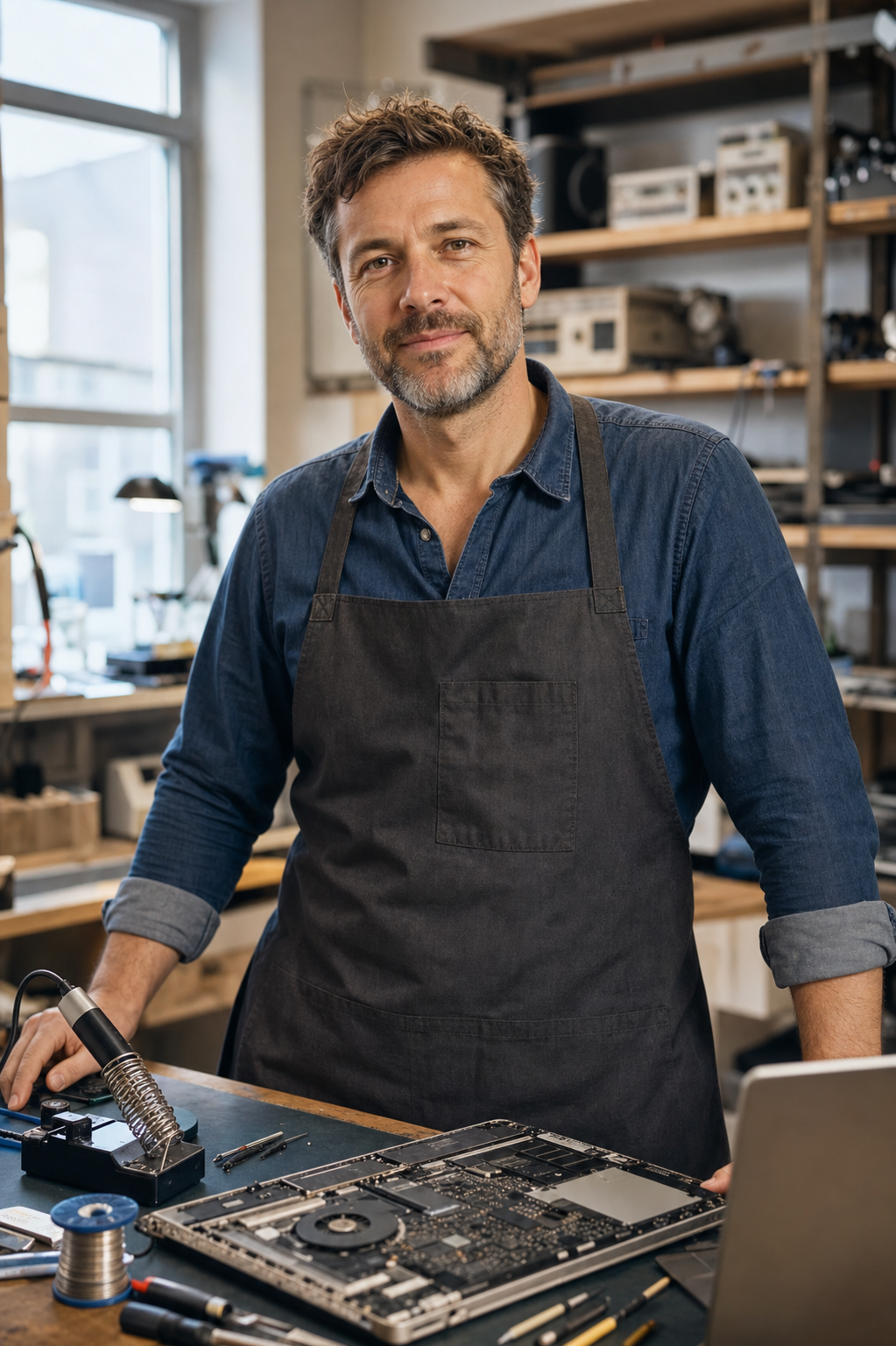 Alexandre Perrin, fondateur de Circuit, à son établi de réparation